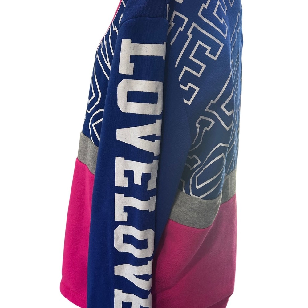 Y2K‎ Colorblock LOVE Quarter Zip Pullover Pink Blue Collegiate Sweater 2XL - Picture 4 of 6